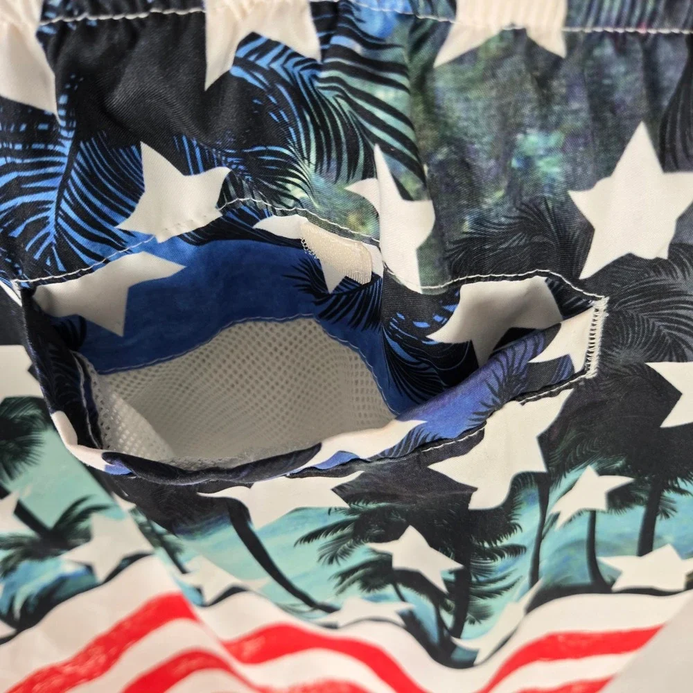 Reel‎ Legends Men's XXL Swim Trunks USA American Stars Stripes Palm Trees